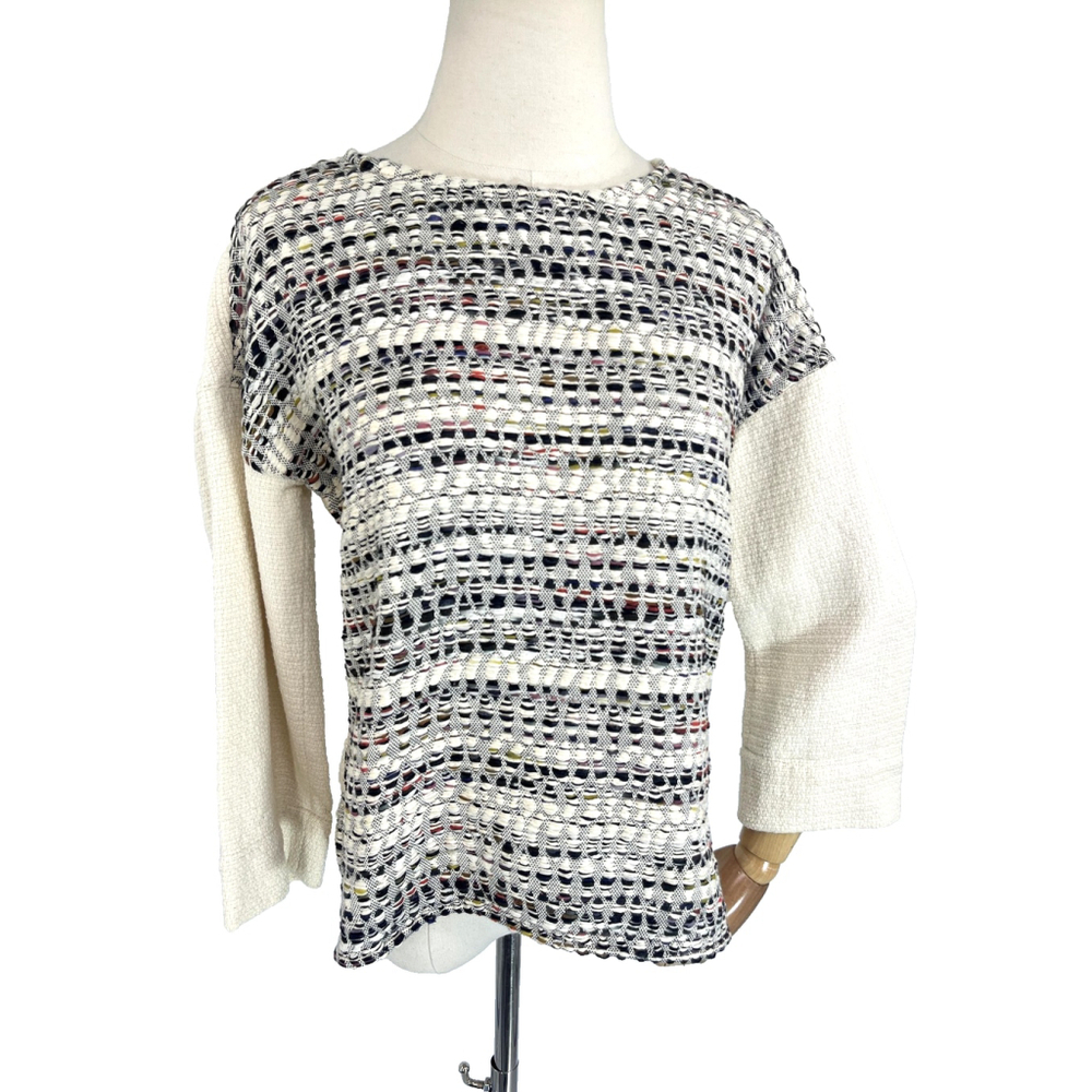 Sessun‎ Sweater Womens XS Ivory Jacquard Textured Cotton Pullover Ronnie